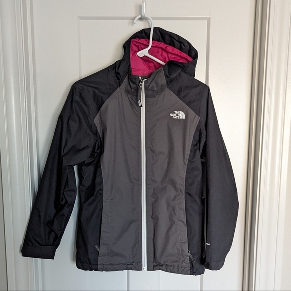 North Face Girls DryVent Windbreaker Jacket sz L 14/16 - Black Grey Pink - Picture 1 of 7